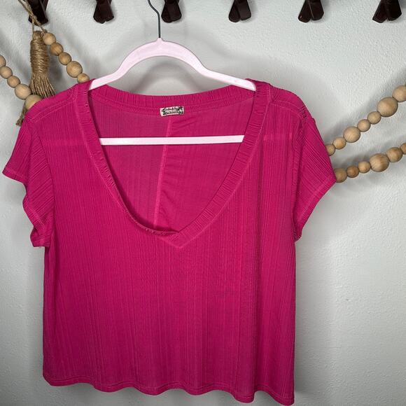 Free People Pink V Neck Crop Top - Picture 1 of 3